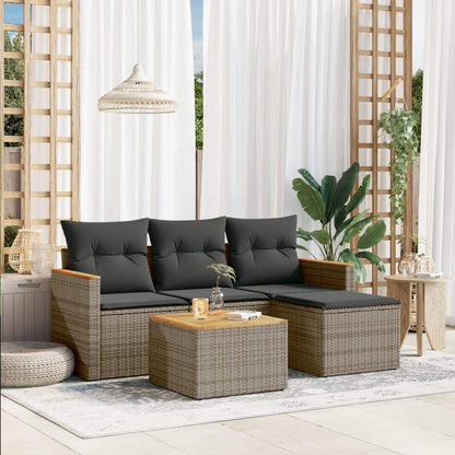 Set Divano da Giardino 5 pz con Cuscini Grigio in Polyrattan - homemem39