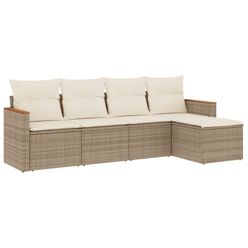 Set Divano da Giardino 5 pz con Cuscini Beige in Polyrattan - homemem39