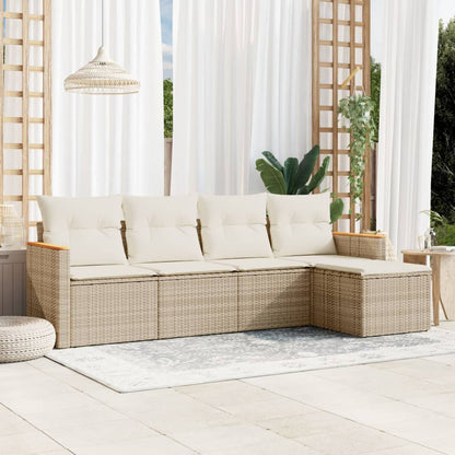 Set Divano da Giardino 5 pz con Cuscini Beige in Polyrattan - homemem39