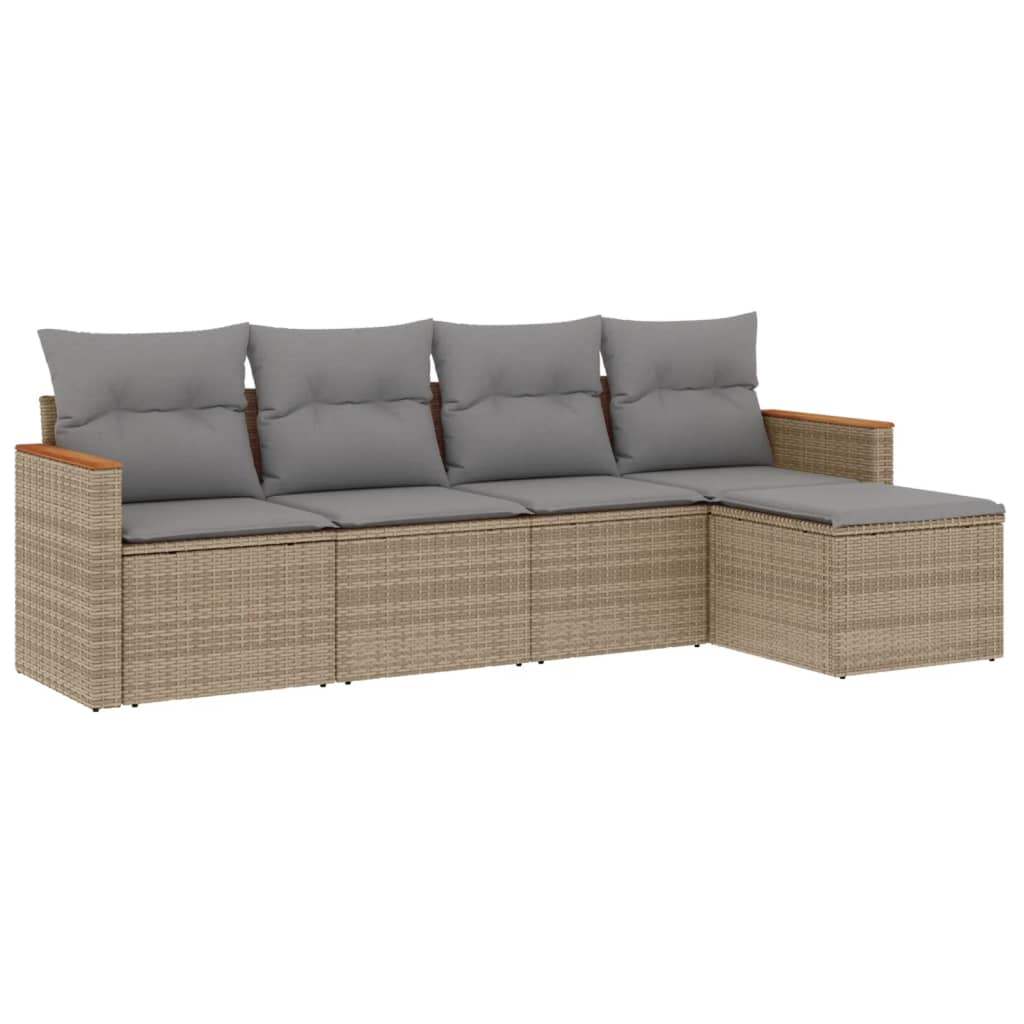 Set Divano da Giardino 5 pz con Cuscini Beige in Polyrattan - homemem39