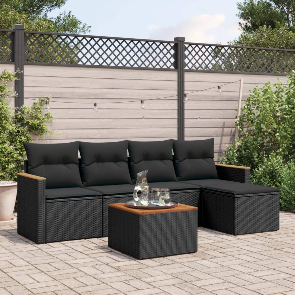 Set Divano da Giardino 6 pz con Cuscini Nero in Polyrattan - homemem39