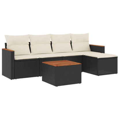 Set Divano da Giardino 6 pz con Cuscini Nero in Polyrattan - homemem39