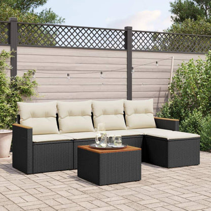Set Divano da Giardino 6 pz con Cuscini Nero in Polyrattan - homemem39