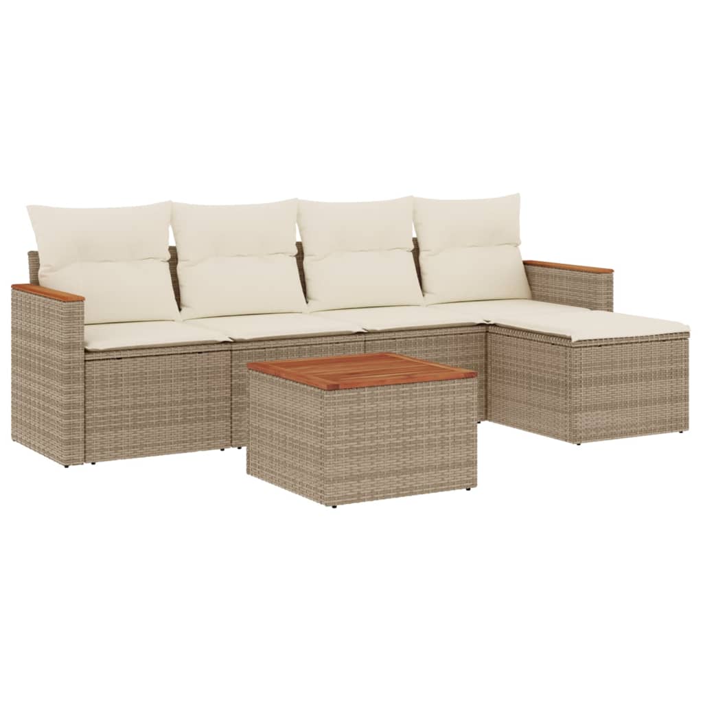Set Divano da Giardino 6 pz con Cuscini Beige in Polyrattan