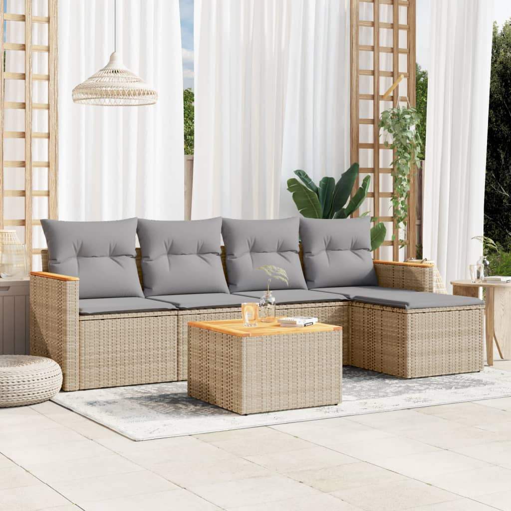 Set Divano da Giardino 6 pz con Cuscini Beige in Polyrattan - homemem39
