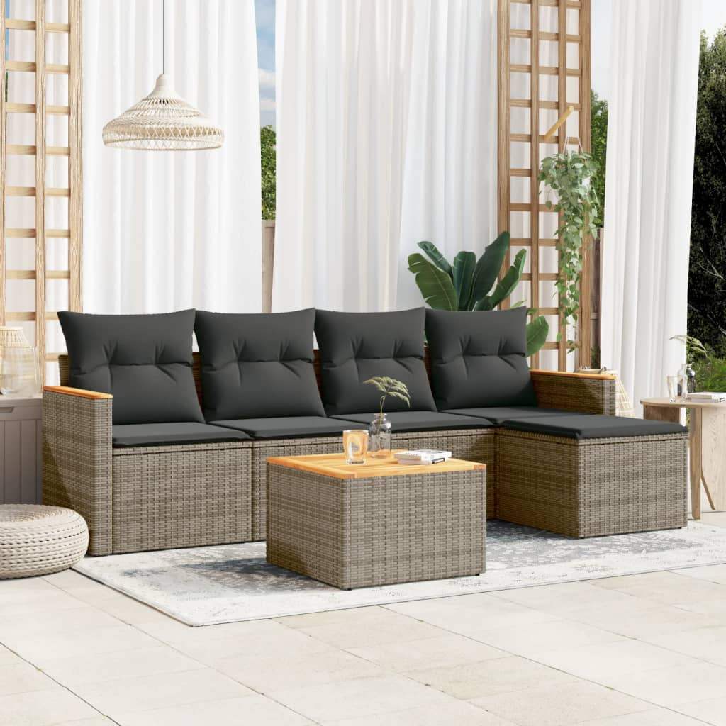 Set Divano da Giardino 6 pz con Cuscini Grigio in Polyrattan - homemem39