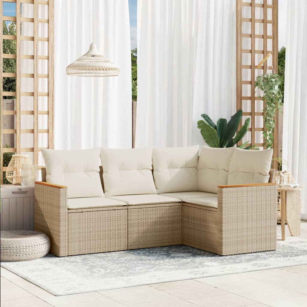 Set Divano da Giardino 4 pz con Cuscini Beige in Polyrattan - homemem39