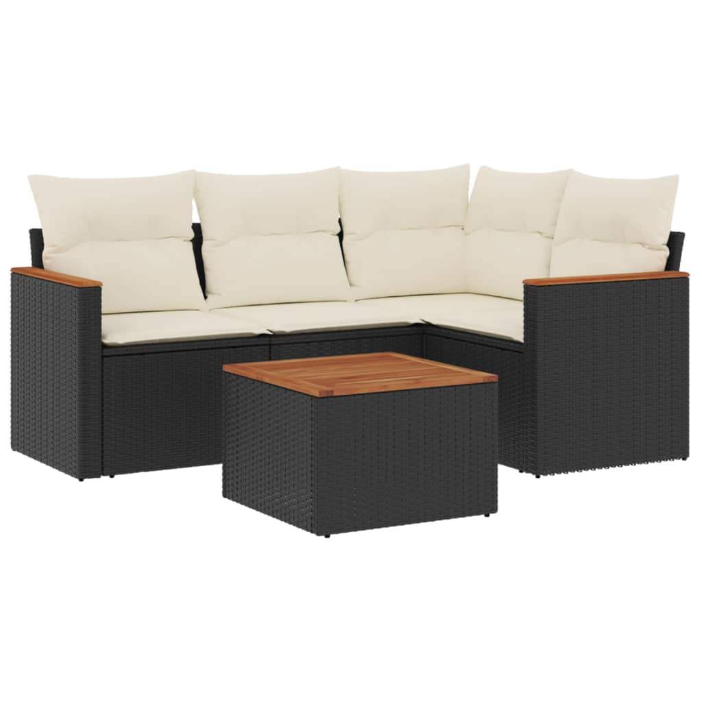 Set Divani da Giardino 5 pz con Cuscini in Polyrattan Nero - homemem39