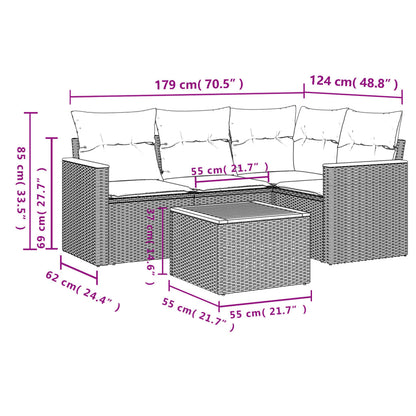 Set Divano da Giardino 5 pz con Cuscini Beige in Polyrattan
