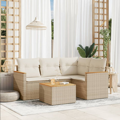 Set Divano da Giardino 5 pz con Cuscini Beige in Polyrattan