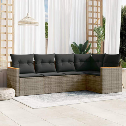 Set Divano da Giardino 5 pz con Cuscini Grigio in Polyrattan - homemem39