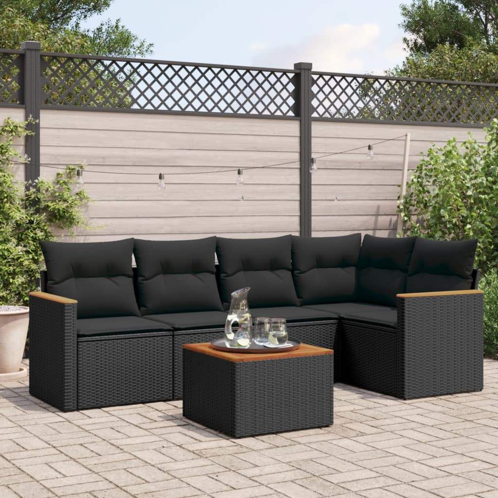 Set Divano da Giardino 6 pz con Cuscini Nero in Polyrattan - homemem39