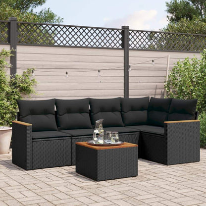 Set Divano da Giardino 6 pz con Cuscini Nero in Polyrattan - homemem39