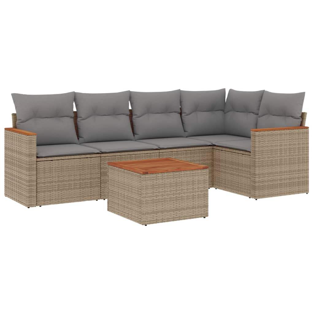 Set Divano da Giardino 6 pz con Cuscini Beige in Polyrattan - homemem39