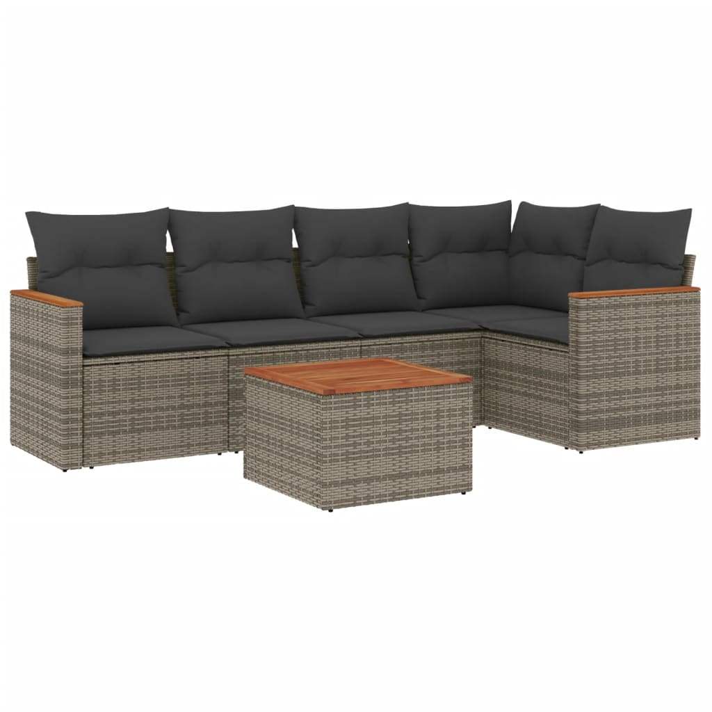 Set Divano da Giardino 6 pz con Cuscini Grigio in Polyrattan - homemem39