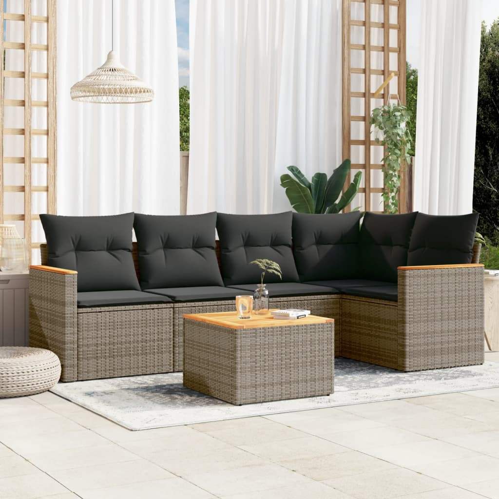 Set Divano da Giardino 6 pz con Cuscini Grigio in Polyrattan - homemem39