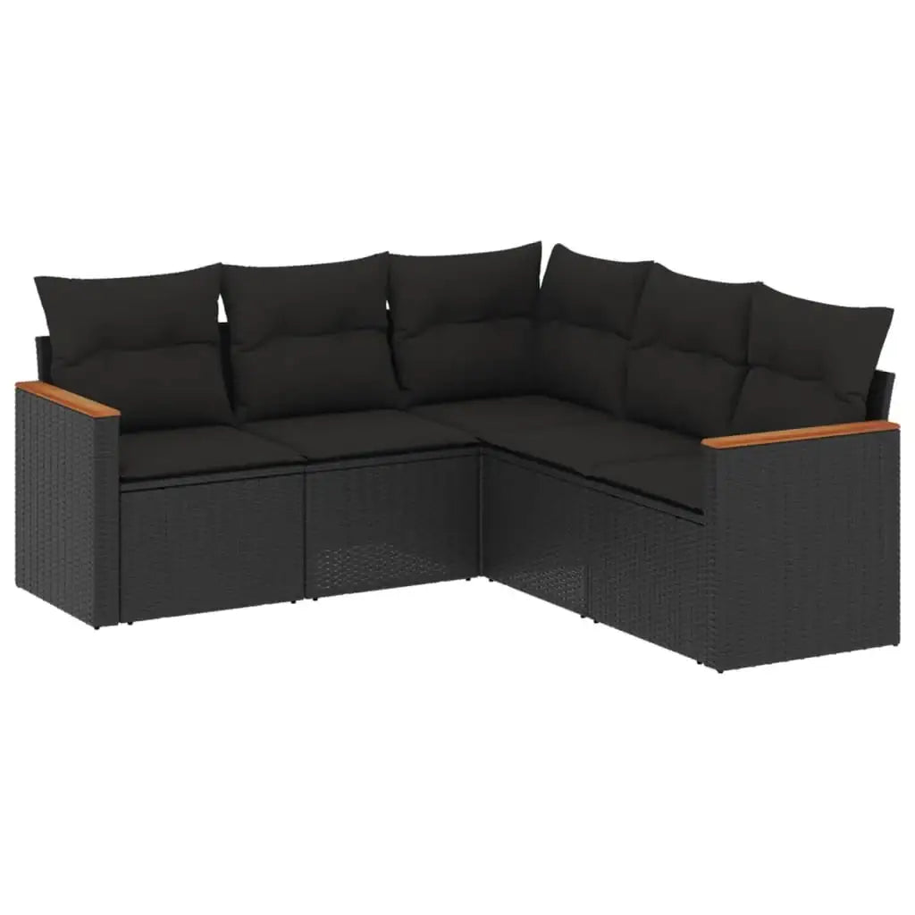 Set Divani da Giardino 5 pz con Cuscini in Polyrattan Nero - homemem39