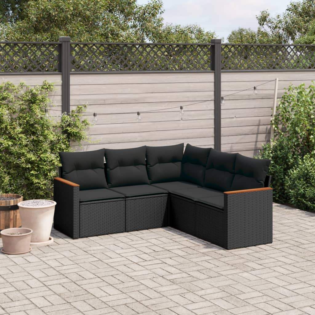 Set Divani da Giardino 5 pz con Cuscini in Polyrattan Nero - homemem39