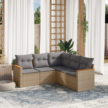 Set Divano da Giardino 5 pz con Cuscini Beige in Polyrattan - homemem39