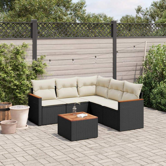 Set Divano da Giardino 6 pz con Cuscini Nero in Polyrattan - homemem39