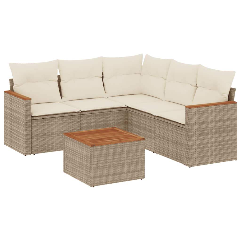 Set Divano da Giardino 6 pz con Cuscini Beige in Polyrattan - homemem39