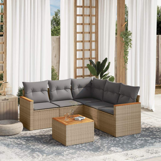 Set Divano da Giardino 6 pz con Cuscini Beige in Polyrattan - homemem39