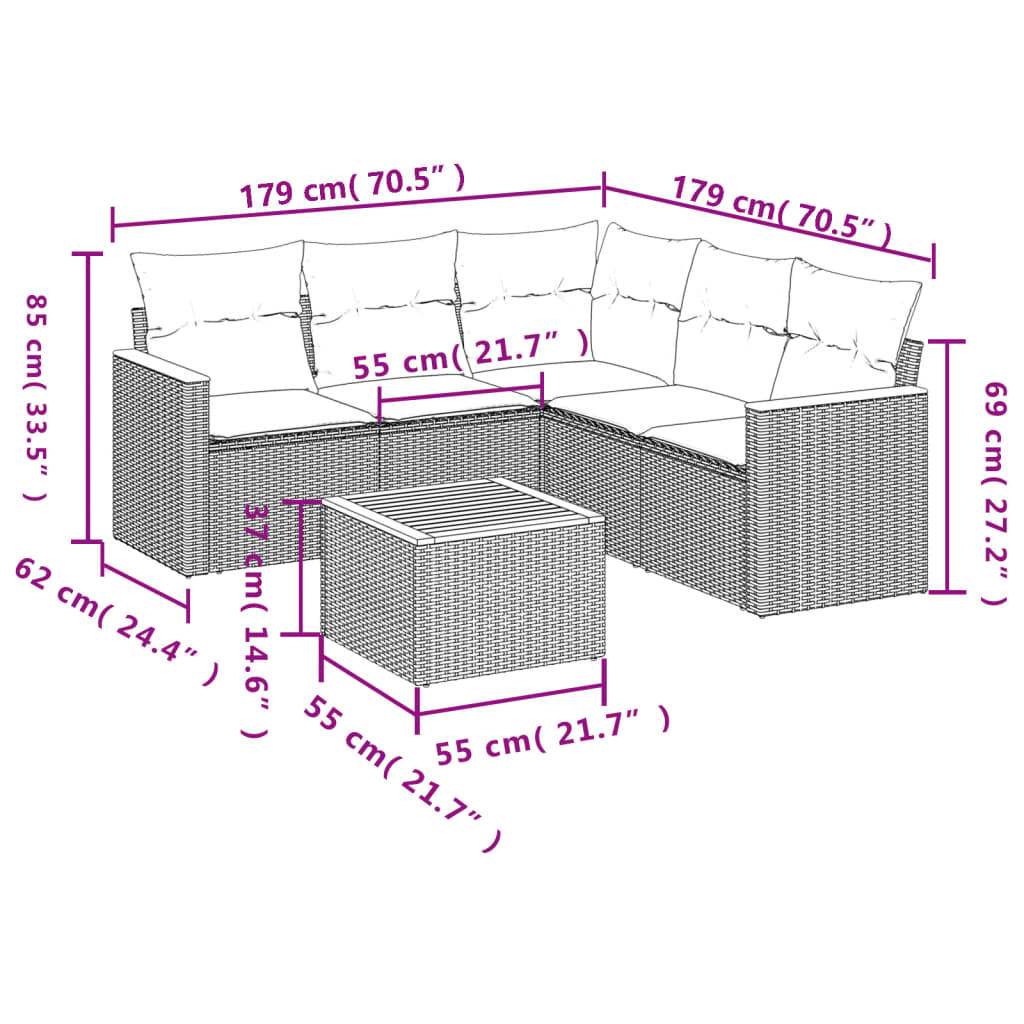 Set Divano da Giardino 6 pz con Cuscini Grigio in Polyrattan - homemem39