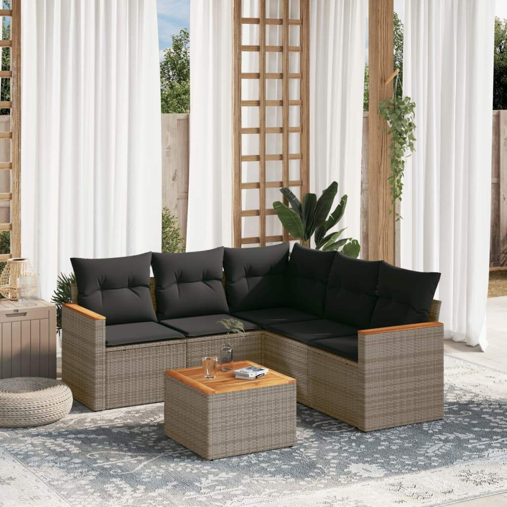 Set Divano da Giardino 6 pz con Cuscini Grigio in Polyrattan - homemem39