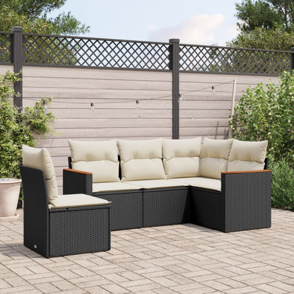 Set Divani da Giardino 5 pz con Cuscini in Polyrattan Nero | homemem39