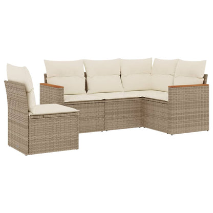 Set Divano da Giardino 5 pz con Cuscini Beige in Polyrattan