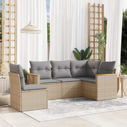 Set Divano da Giardino 5 pz con Cuscini Beige in Polyrattan - homemem39