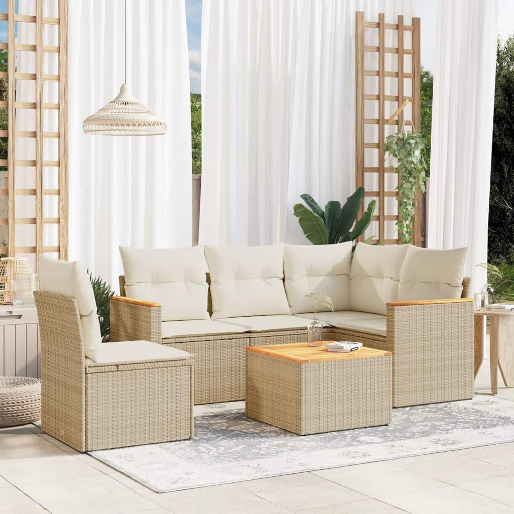 Set Divano da Giardino 6 pz con Cuscini Beige in Polyrattan - homemem39