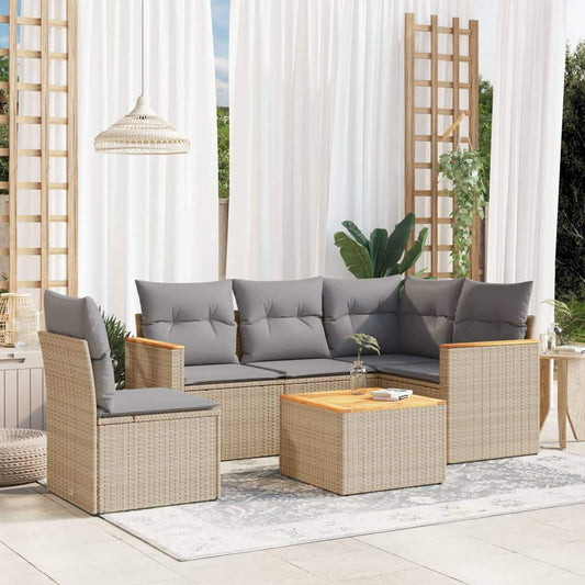Set Divano da Giardino 6 pz con Cuscini Beige in Polyrattan - homemem39