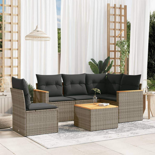 Set Divano da Giardino 6 pz con Cuscini Grigio in Polyrattan - homemem39