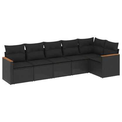 Set Divano da Giardino 6 pz con Cuscini Nero in Polyrattan - homemem39
