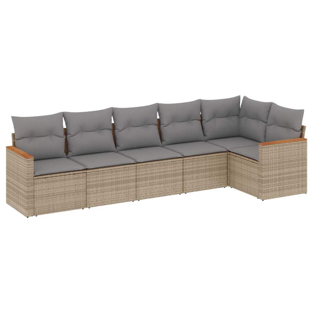 Set Divano da Giardino 6 pz con Cuscini Beige in Polyrattan - homemem39