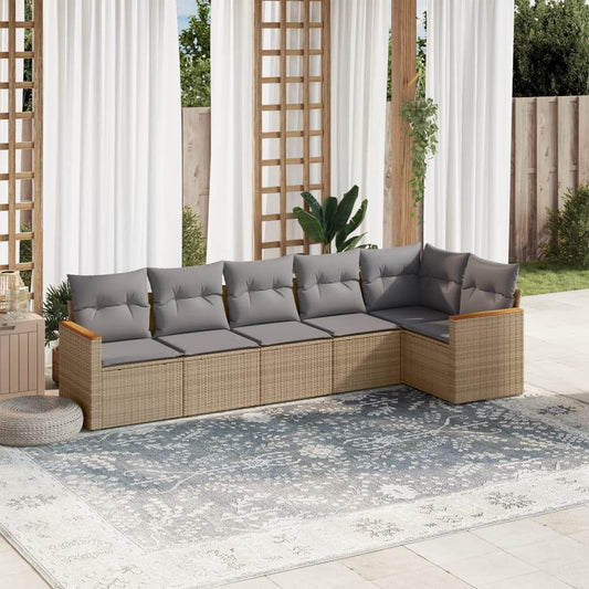 Set Divano da Giardino 6 pz con Cuscini Beige in Polyrattan - homemem39