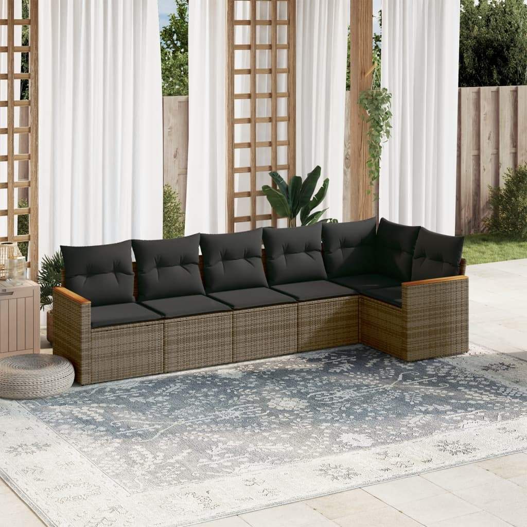 Set Divano da Giardino 6 pz con Cuscini Grigio in Polyrattan - homemem39
