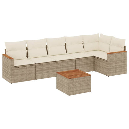 Set Divani da Giardino 7 pz con Cuscini Beige in Polyrattan | homemem39