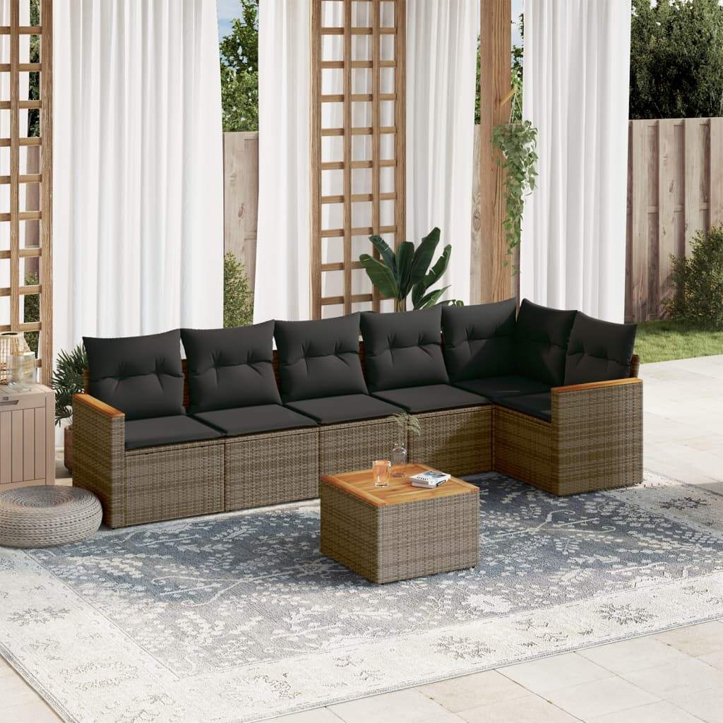 Set Divani da Giardino 7 pz con Cuscini Grigio in Polyrattan - homemem39