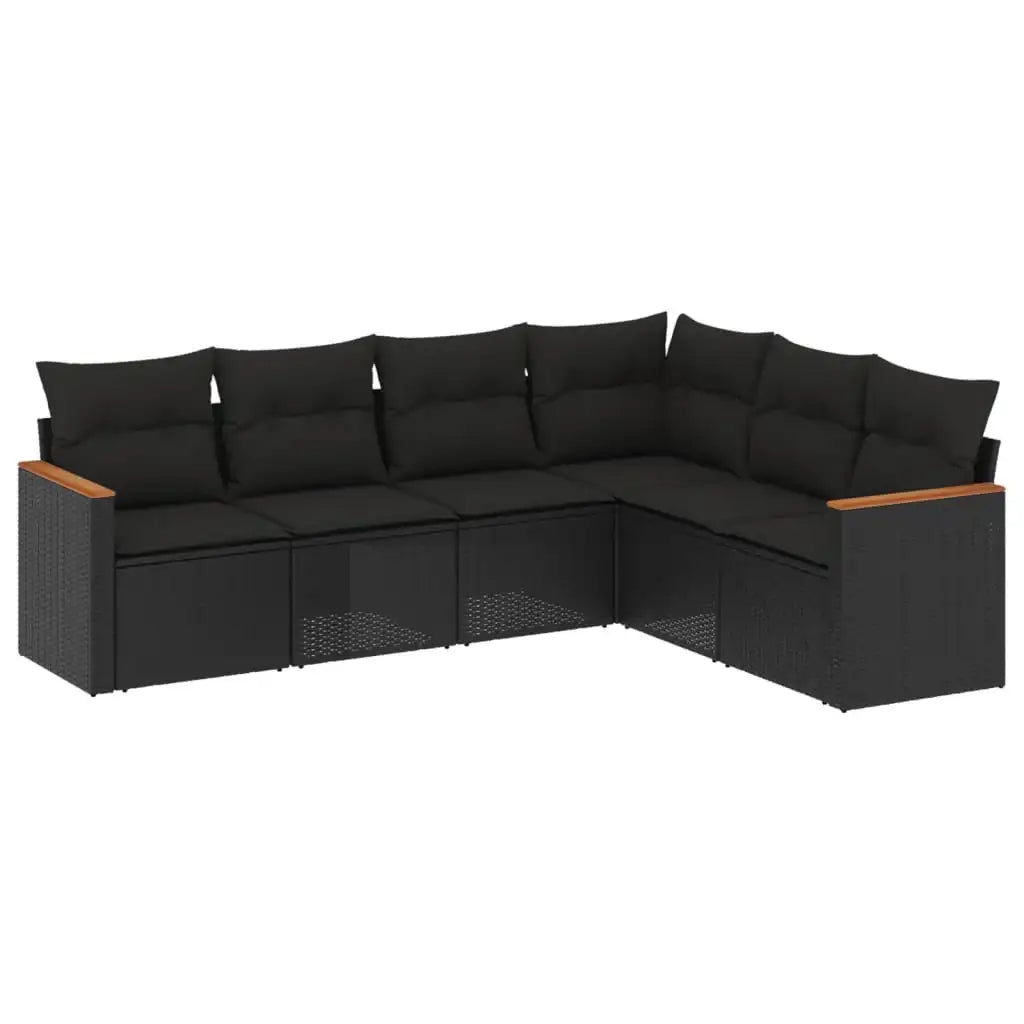 Set Divano da Giardino 6 pz con Cuscini Nero in Polyrattan - homemem39