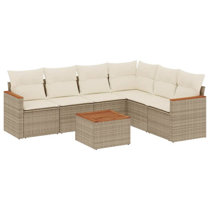 Set Divani da Giardino 7 pz con Cuscini Beige in Polyrattan