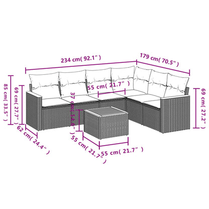 Set Divani da Giardino 7 pz con Cuscini Beige in Polyrattan | homemem39