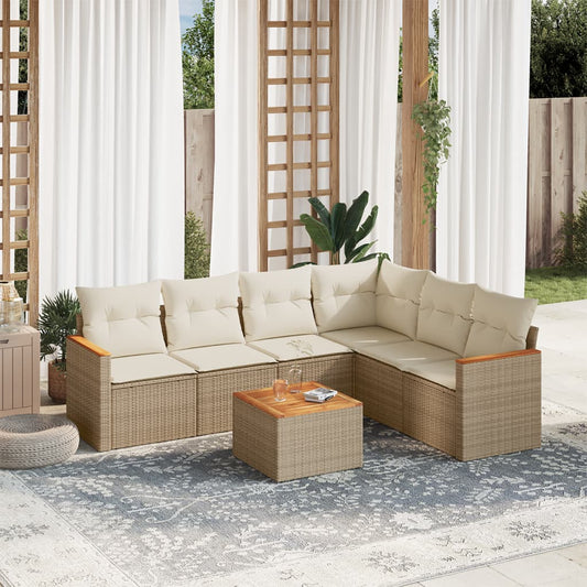 Set Divani da Giardino 7 pz con Cuscini Beige in Polyrattan - homemem39