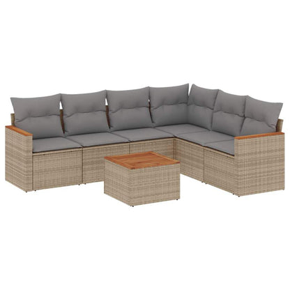 Set Divani da Giardino 7 pz con Cuscini Beige in Polyrattan - homemem39