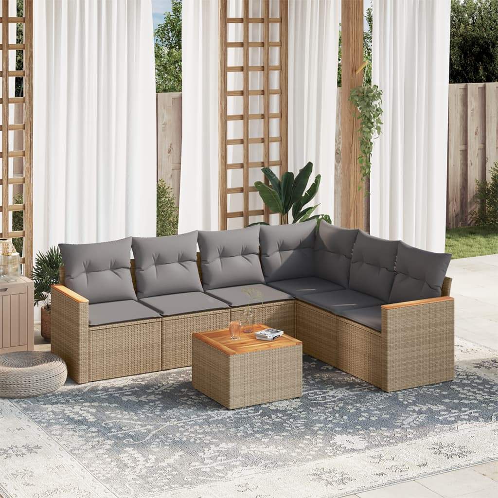 Set Divani da Giardino 7 pz con Cuscini Beige in Polyrattan - homemem39
