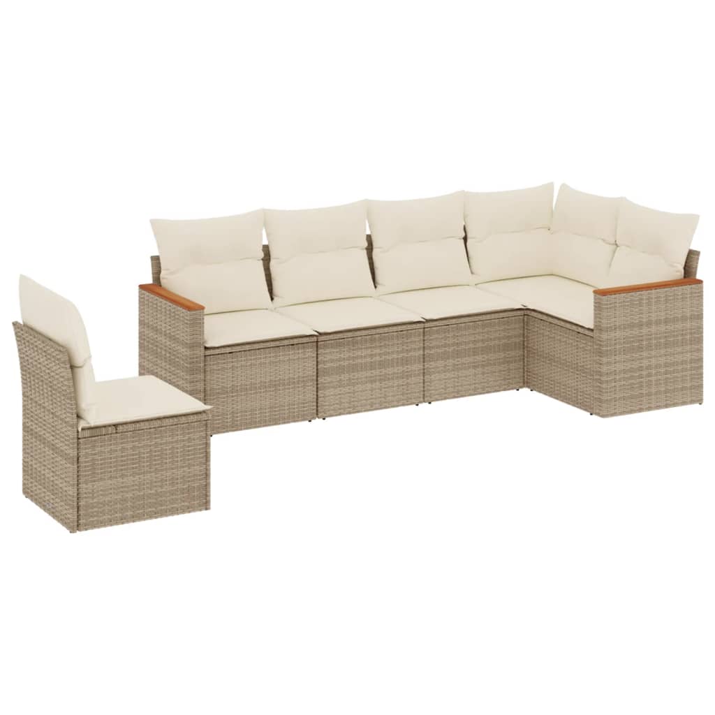 Set Divano da Giardino 6 pz con Cuscini Beige in Polyrattan | homemem39