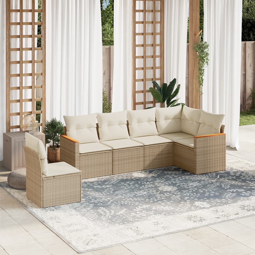 Set Divano da Giardino 6 pz con Cuscini Beige in Polyrattan | homemem39