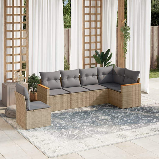 Set Divano da Giardino 6 pz con Cuscini Beige in Polyrattan - homemem39