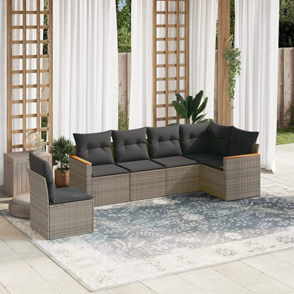 Set Divano da Giardino 6 pz con Cuscini Grigio in Polyrattan - homemem39